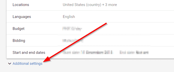 adwords settings screenshot