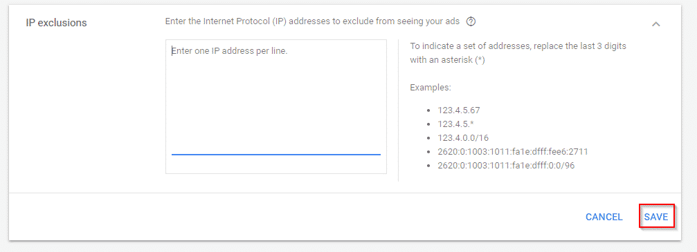exclude ips in adwords